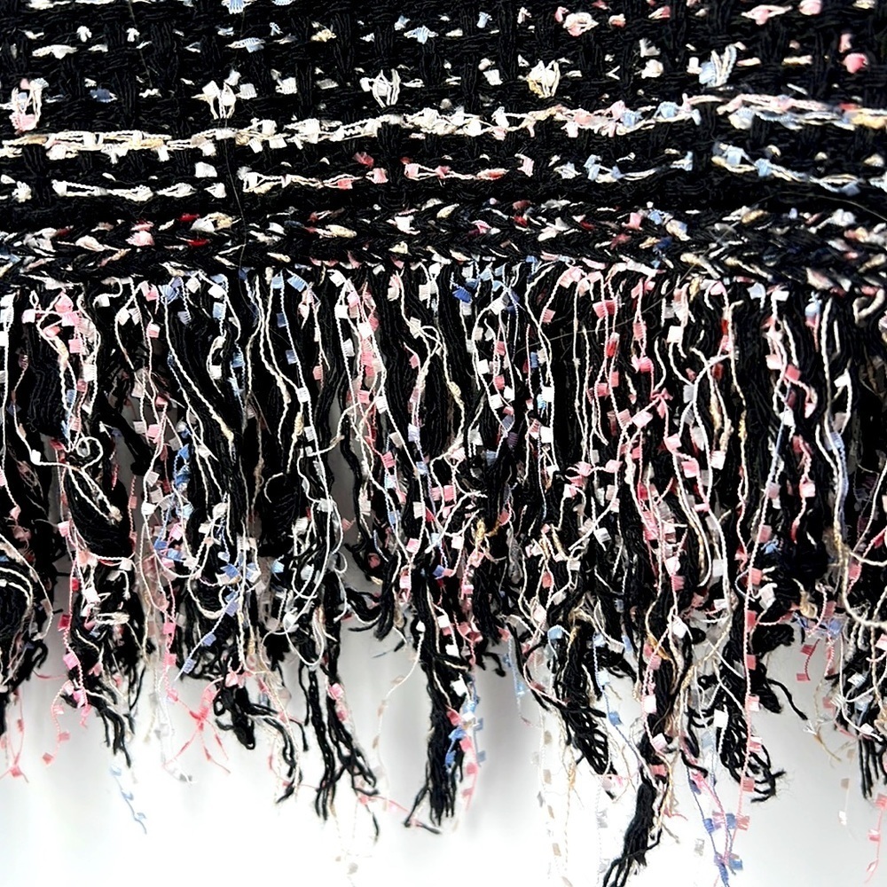 fab'rik Fate Black Multi Color Tweed Fringe Top Size Small - Picture 7 of 11